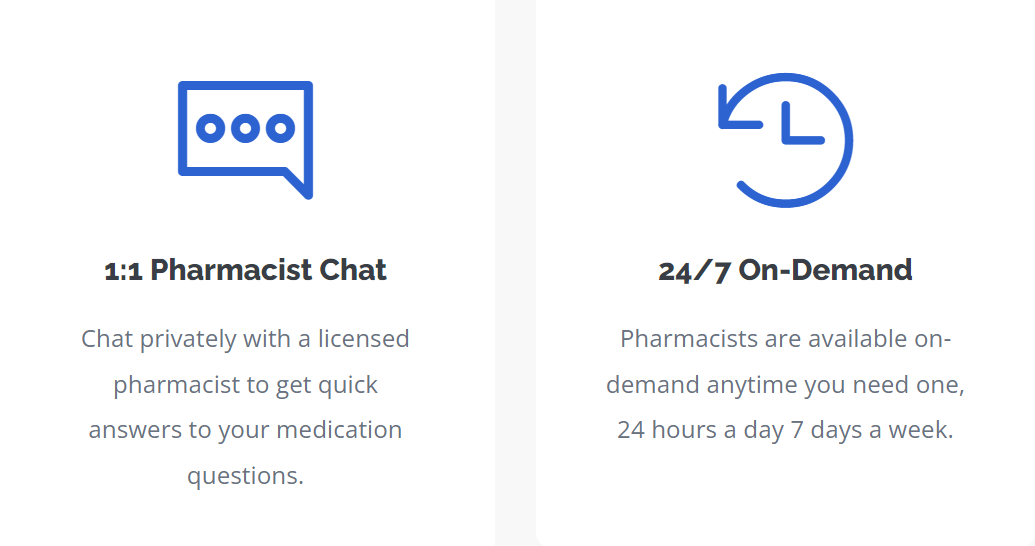 1 on 1 Pharmacist Chat Available 24 hours a day 7 days a week